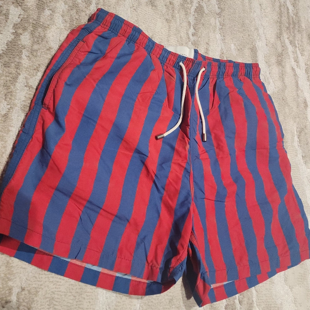 SOLID & STRIPED Red and Blue Board Shorts Nautical Swimwear